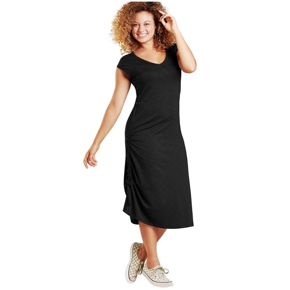 Toad & Co Samba Muse T-Shirt Dress Black Cotton Stretch Side Cinch Size Small